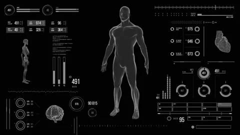 Futuristic medical user interface with HUD and infographic elements. Stock Footage 118877046