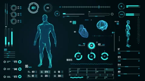 Futuristic medical user interface with HUD and infographic elements. Stock Footage 118877051