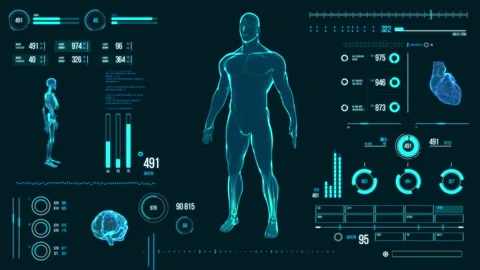 Futuristic medical user interface with HUD and infographic elements. Stock Footage 118877214