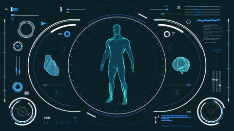 Futuristic medical user interface with HUD and infographic elements. Stock Footage 118878266
