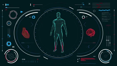 Futuristic medical user interface with HUD and infographic elements. Stock Footage 118878313