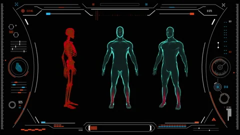 Futuristic medical user interface with HUD and infographic elements. Stock Footage 118878709