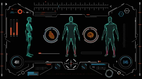 Futuristic medical user interface with HUD and infographic elements. Stock Footage 118878895