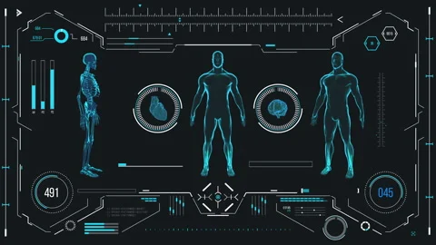 Futuristic medical user interface with HUD and infographic elements. Stock Footage 118879004