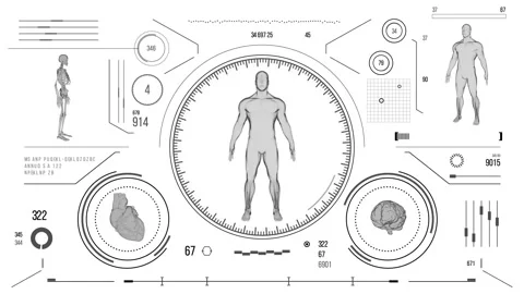Futuristic medical user interface with HUD and infographic elements. Stock Footage 118879086