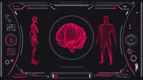 Futuristic medical user interface with HUD and infographic elements. Stock Footage 118880599
