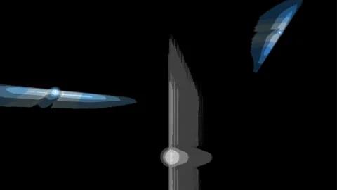 Futuristic Metallic Blade with Glowing Blue Orb Rotating in Void Stock Footage 336775998