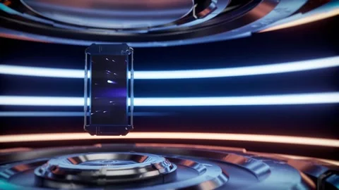 Futuristic metallic container floating inside circular sci fi chamber with Stock Footage 341321909