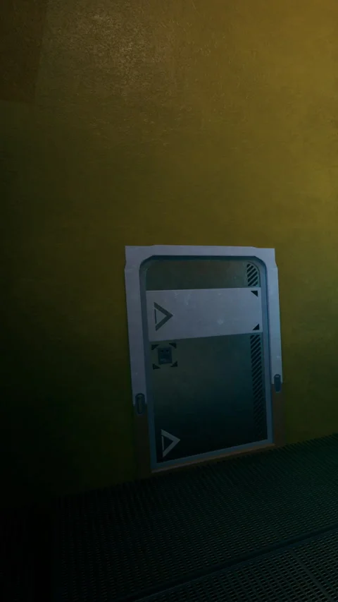Futuristic metallic door standing in a vibrant yellow hallway Stock Footage 331830294