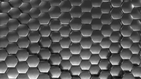 Futuristic Metallic Hex Grid Loop, Abstract 3D Silver Honeycomb Surface Stock Footage 306620423