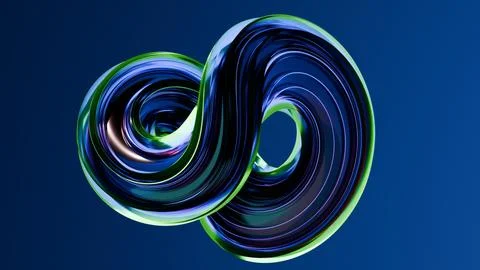 Futuristic metallic infinity shape with neon glow on dark blue background 스톡 일러스트