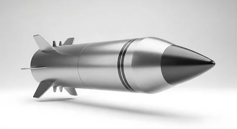Futuristic metallic missile or rocket with fins and conical nose rendered i.. Stock Illustration