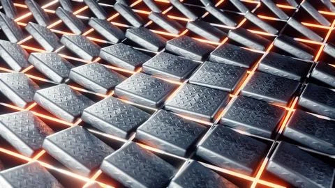 Futuristic Metallic Surface with Glowing Lines and Neon Grid modern aesthetics w Иллюстрация
