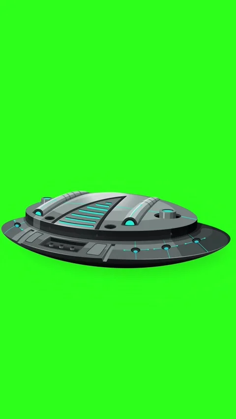Futuristic Metallic UFO Spacecraft Floating on Green Screen Background Stock Footage 344836465
