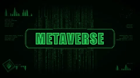 Futuristic Metaverse Text Display with Digital Matrix Code Background. Stock Footage 336620496