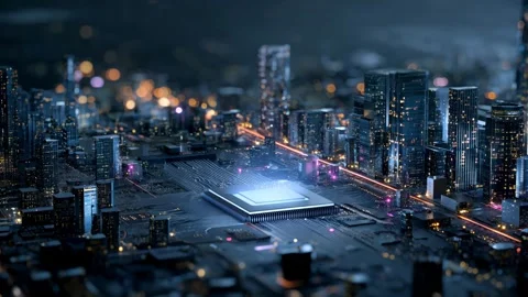 Futuristic metropolis built from microchips and circuits A digital world Video stock 315960549