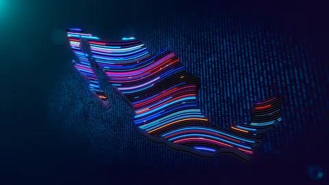 Futuristic Mexico Map With Glowing Multicolor Wave Lines Stock Illustration