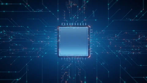 Futuristic Microchip Circuit Board Background with Digital Data Flow Stock Footage 324717015