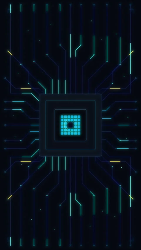 Futuristic microchip circuit board technology cyber data digital matrix Stock Footage 347203194