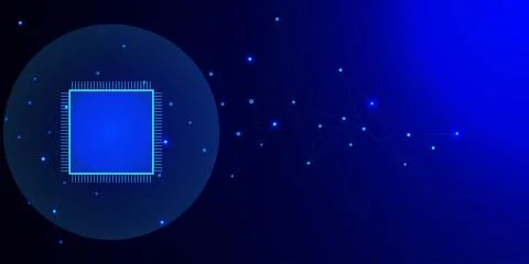 Futuristic microchip with connecting dots and lines. Stock Illustration
