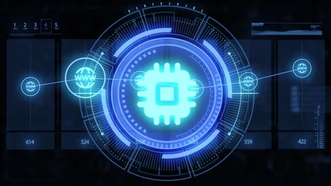 Futuristic microchip CPU circuit board . Technology abstract background Stock Footage 309361498