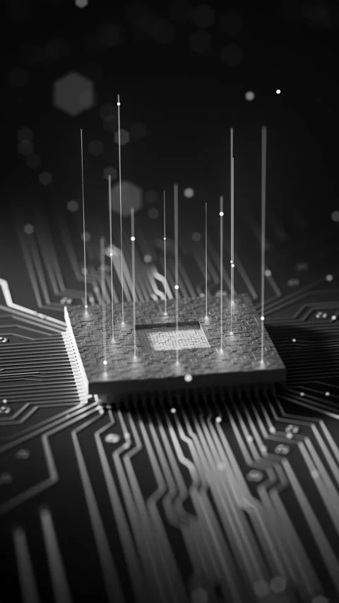 Futuristic microchip with glowing data stream loop Stock Footage 337336971