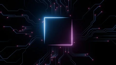 Futuristic Microchip with Glowing Neon Circuits Frame. Stock Footage 321353139