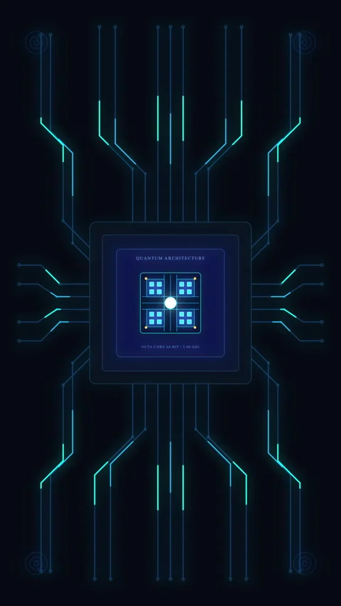 Futuristic microchip loop with glowing circuit tracks and data transmission 스톡 동영상 347246971