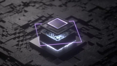 Futuristic Microchip with Neon Glow Stock Footage 278013980