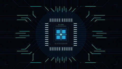 Futuristic microchip processor and digital circuit data flow animation Stock Footage 347203359