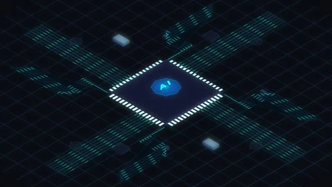Futuristic microchip processor animation with glowing digital data streams Stock Footage 347246880