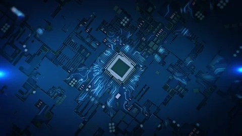 Futuristic Microchip Processor Circuit Board Digital Technology electronic pathw Stock Footage 341904437