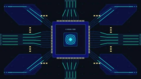 Futuristic microchip processor circuit board technology digital data animation Stock Footage 347203237
