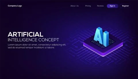 Futuristic microchip processor with lights on the blue background. Quantum co Illustrazione stock