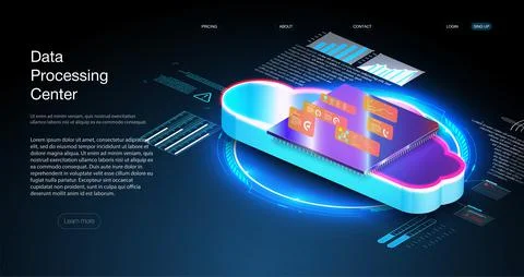 Futuristic microchip processor with lights on the blue background. Stock Illustration
