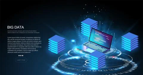 Futuristic microchip processor with lights on the blue background. Stock Illustration