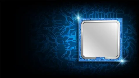 Futuristic microchip processor with lights on the blue background Stock Illustration