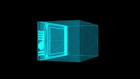 Futuristic Microwave Wireframe Design Illuminated in Neon Blue Light Stock Footage 344716304