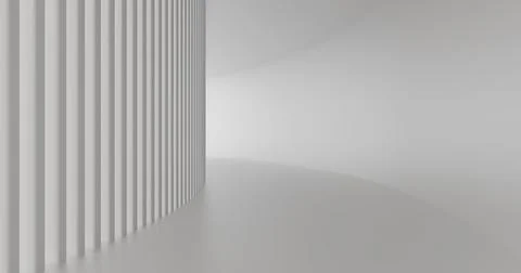Futuristic Minimal Interior with White Columns and Curved Passage, 3D Abstract Stock Illustration