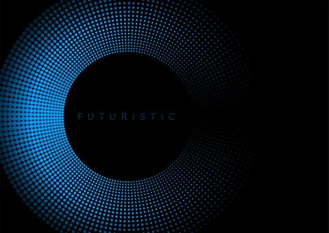 Futuristic minimal tech blue halftones dotted circles abstract background Stock Illustration