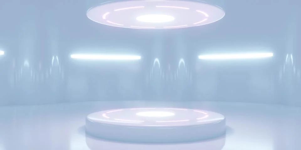 Futuristic Minimalistic Interior with Illuminated Platform Ilustração Stock