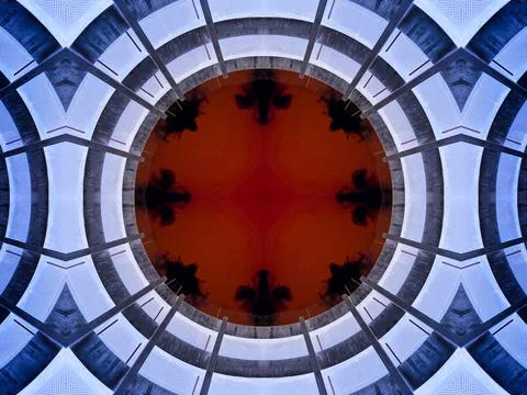 Futuristic mirrored pattern made from architectural elements in rich colours  Stock Illustration