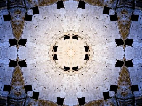 Futuristic mirrored pattern made from architectural elements in rich colours  Stock Illustration