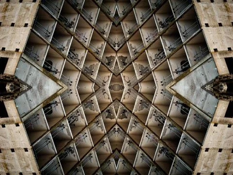 Futuristic mirrored pattern made from architectural elements in rich colours  Stock Illustration