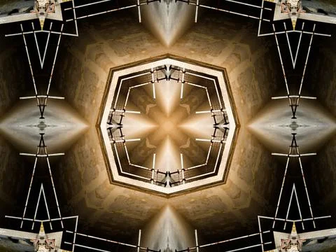 Futuristic mirrored pattern made from architectural elements in rich colours  Stock Illustration