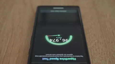 Futuristic mobile UI design concept quantum network bandwidth speed test meter Stock-Footage 337998696