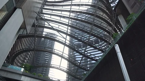 Futuristic Modern Architecture Interior Courtyard of Office Skyscraper Campus Stock Footage 115697602