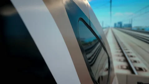 Futuristic modern automated train, rails, road. View railroad track from window Stock Footage 170475431