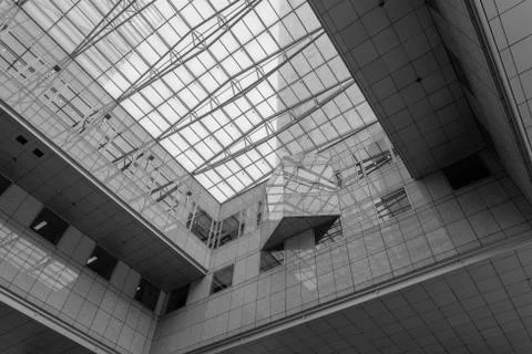 Futuristic modern building square Stock Photos