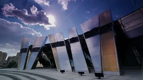 Futuristic modern building. time-lapse. reflection in the facades of the object Stock Footage 156746644
